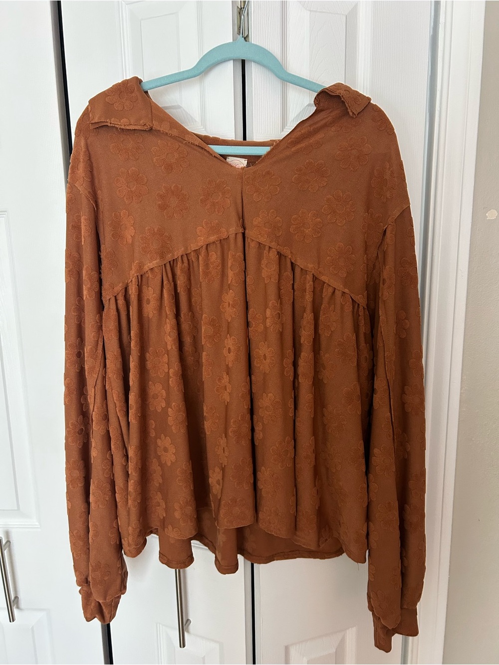 Boho Floral Textured Blouse in Burnt Orange